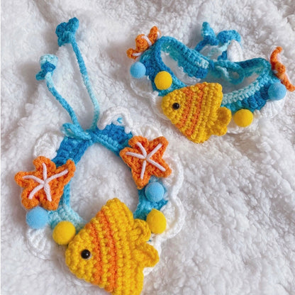 Blue Fish Knit Handmade Crochet Pet Bib Accessory Collar for Cats and Dogs - Lil Wild Pets