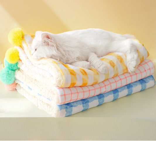 Fuzzy Pet Fleece Blanket with Pom Pom - Lil Wild Pets