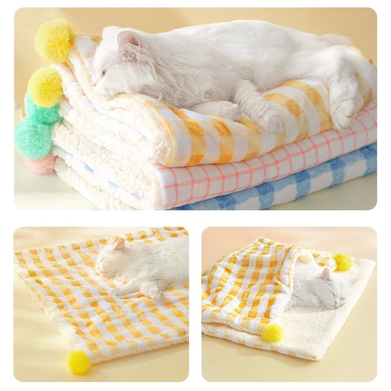 Fuzzy Pet Fleece Blanket with Pom Pom